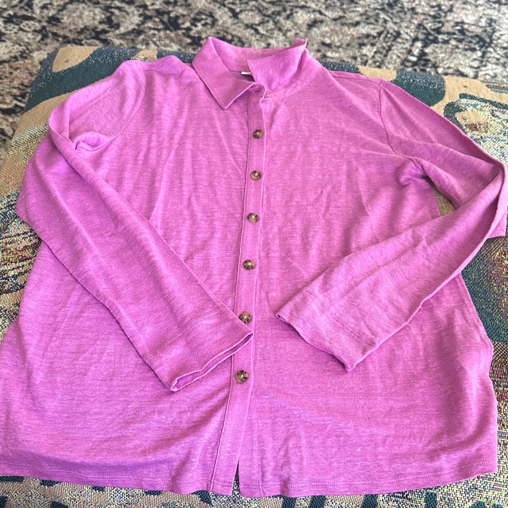J. Jill love linen Pink Button-Up Cardigan size small